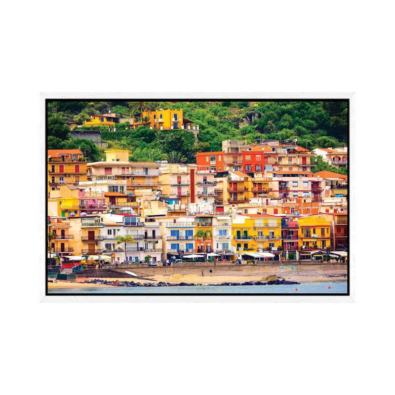 Italy, Sicily, Taormina. Beach Giardini Naxos 1 Piece Wall Art on Canvas, 66.04 cm H x 45.72 cm W, White Framed