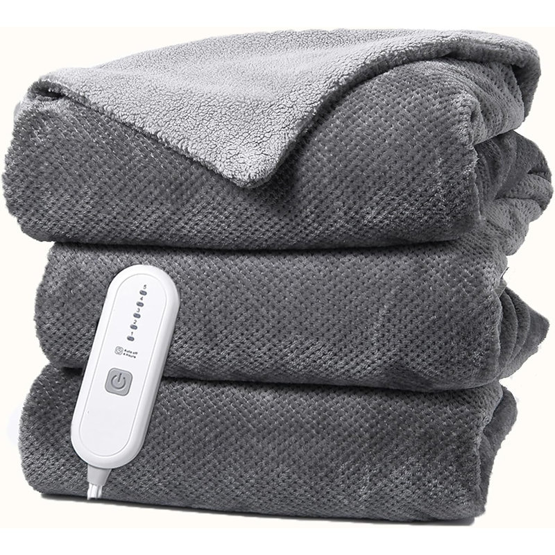 Jeté électrique chauffant pour couverture, jeté chauffant Sherpa avec 4 réglages de chaleur et arrêt automatique après 4 heures, lavable à la machine, certifié ETL, gris