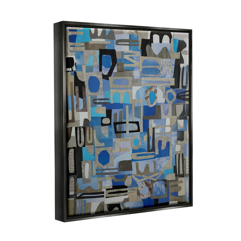 "Blue Geometric Shapes Collage", art mural sur toile par Coco Good, Cadre flottant noir de jais, H 21 po x l 17 po x P 1,7 po