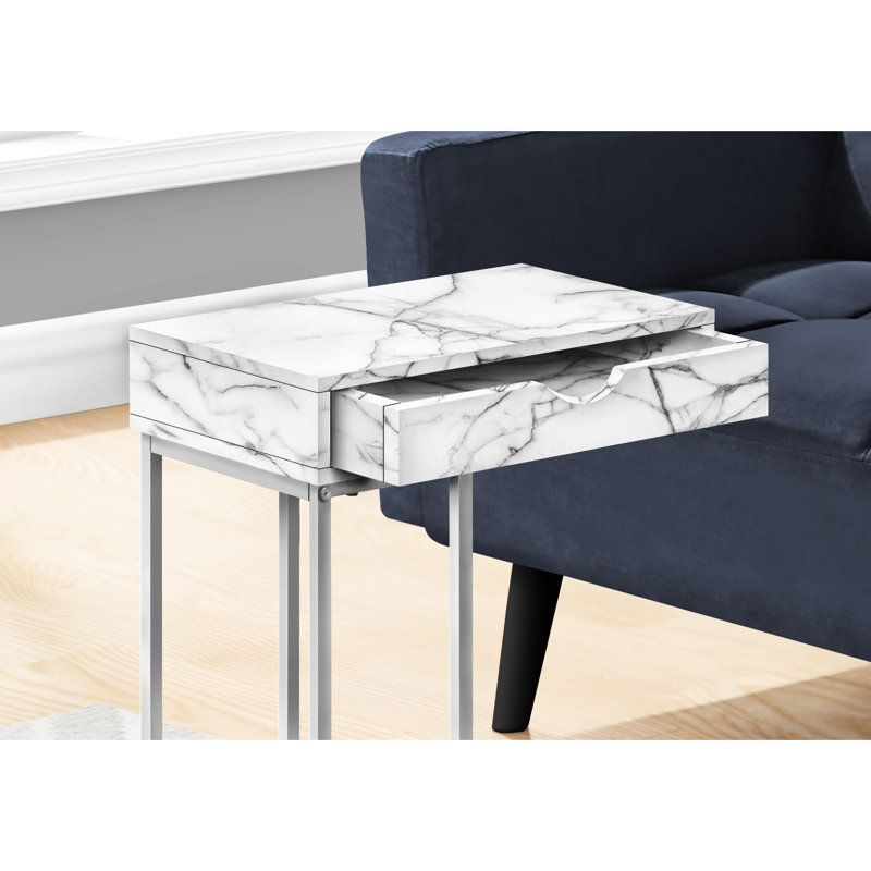 Table à collation avec structure en métal gris et stratifié blanc, compartiment de rangement pour la maison