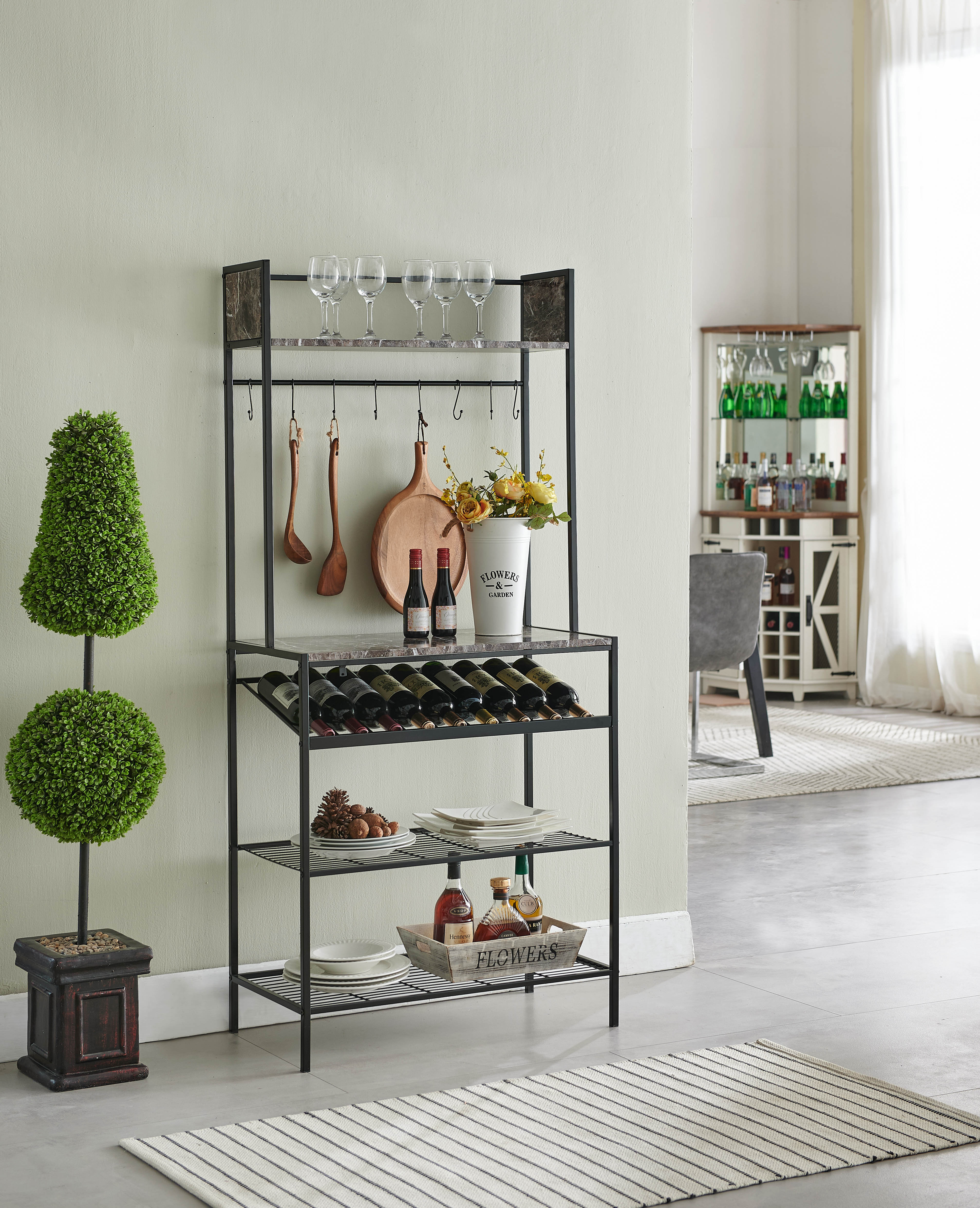 Bakers rack with discount drawers and wine rack