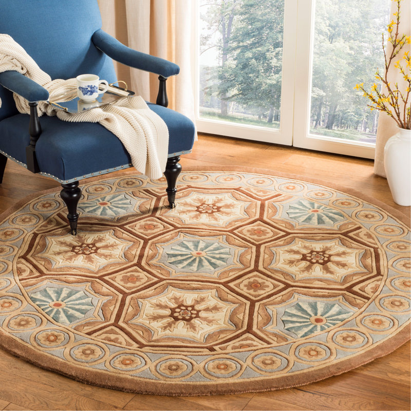 Naples Hand Tufted Wool Pile Floral Rug, Round 4'