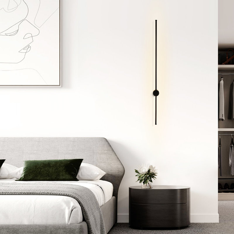 Azayleah 1-Light Black Minimalist Linear Plug-In Wall Sconce