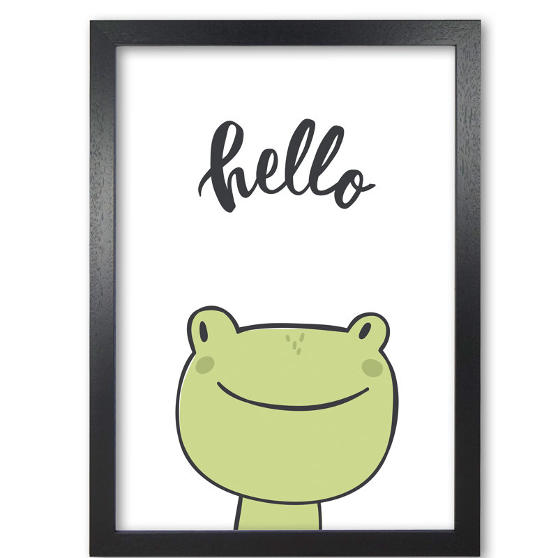 Hello Frog - Painting, Black Grain Frame, 85 cm H x 60 cm W x 5 cm D