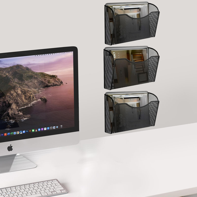 3-Pack Wall File Organizer – Mesh Metal Vertical Hanging File Holder for Office/Home