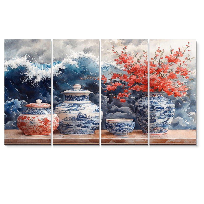 Ensemble de salon de poterie chinoiserie dans des tons bleus et blancs II - Boho Pottery, H 28 po x l 48 po