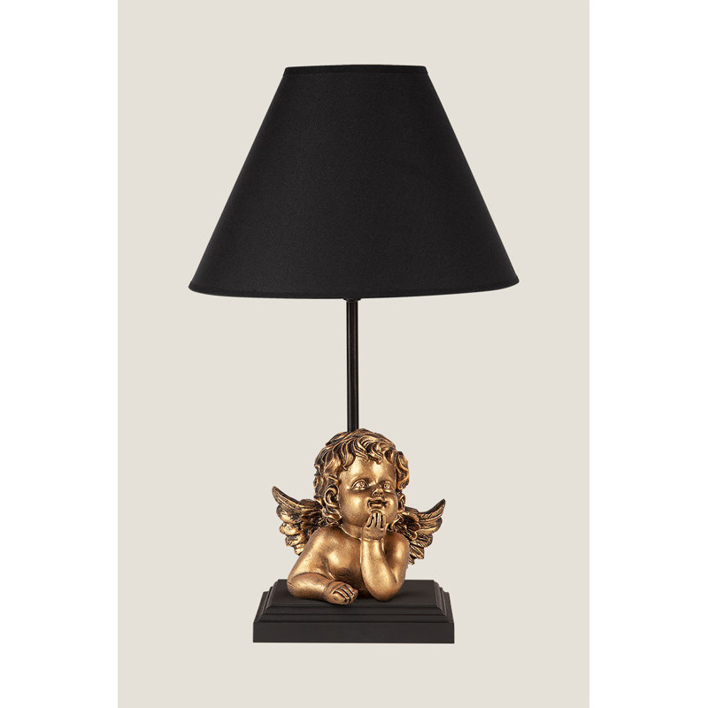 Wood Table Lamp, Black/Bronze, Black