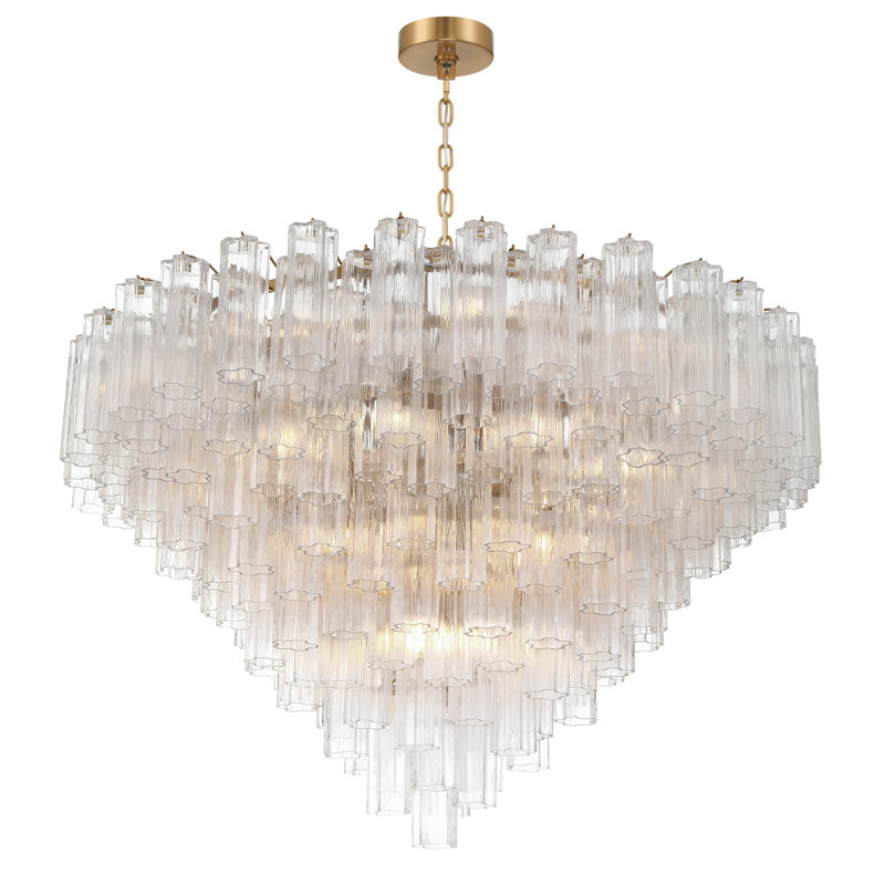 Lustre en laiton vieilli 49 po Sandbach, H 42,5 po x l 49 po x P 49 po, Transparent, Doré
