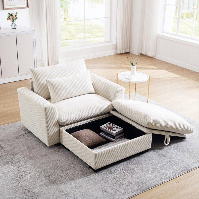 Canapé modulaire avec repose-pieds avec rangement, Beige