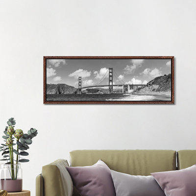 Golden Gate Bridge Baker Beach Panoramic View | Monochrome by Melanie Viola - Panoramic Print on Canvas