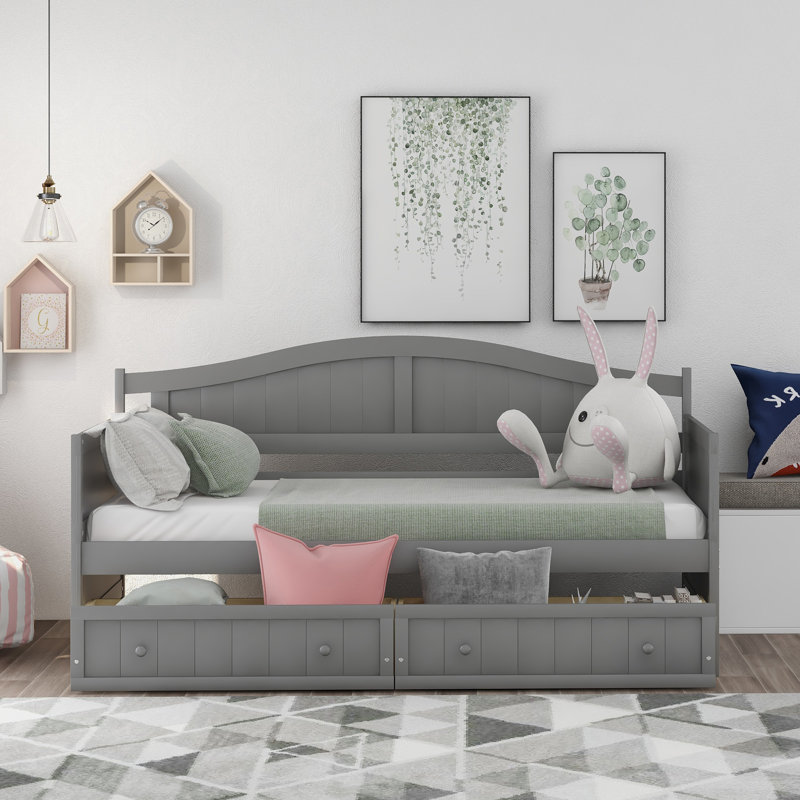 Twin Wooden Daybed With 2 Drawers, Gray