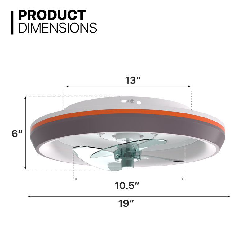 Ventilateur de plafond à profil bas avec 3 lumières de couleur, ventilateurs de plafond encastrés à intensité variable avec télécommande, 6 vitesses
