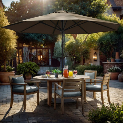 Parasol de patio en aluminium noir 11 pieds avec nervures en fibre de verre et poulie