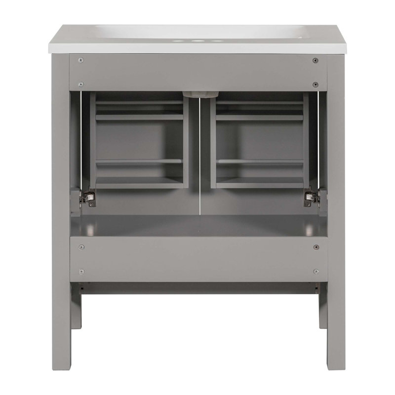 Meuble-lavabo de salle de bain avec lavabo simple, 2 portes à fermeture douce et un tiroir, Gris