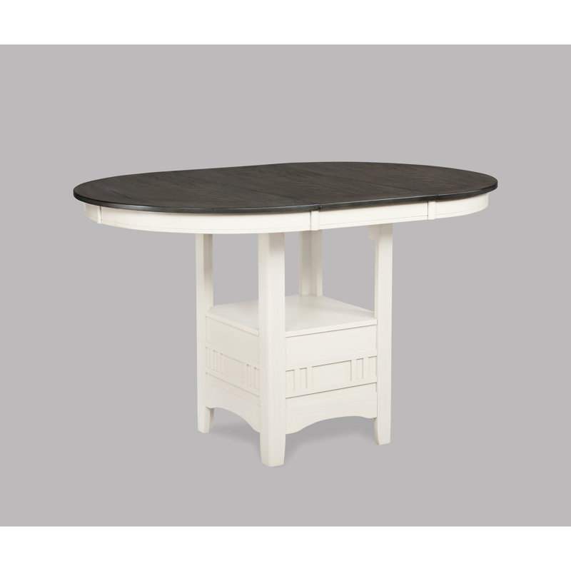 Table de salle à manger ovale décontractée, hauteur comptoir, extensible avec rangement, couleur gris craie, pouvant accueillir 4 personnes, avec une rallonge de 45,7 cm (18 po), finition bicolore grise.