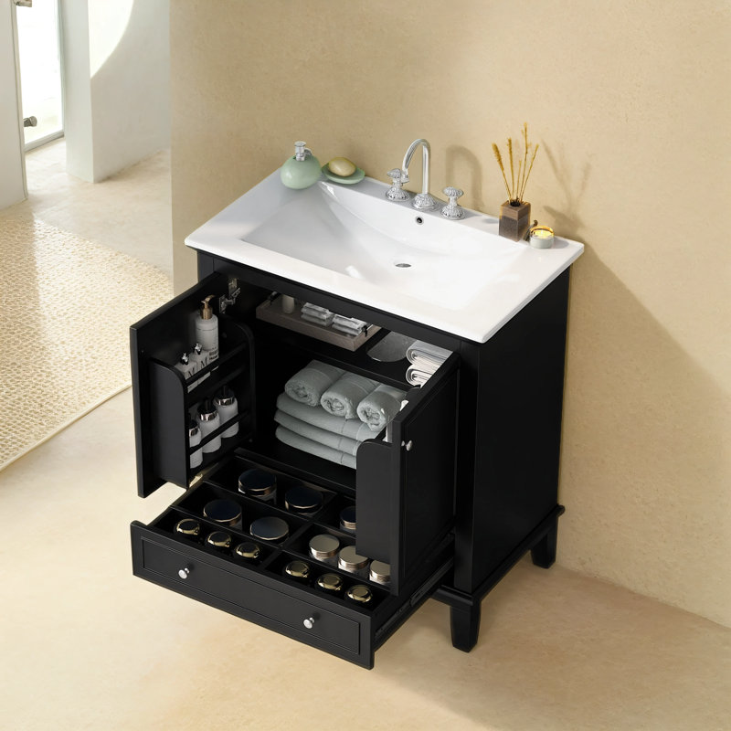 Meuble-lavabo simple 30 po avec plateau en céramique Delmonica