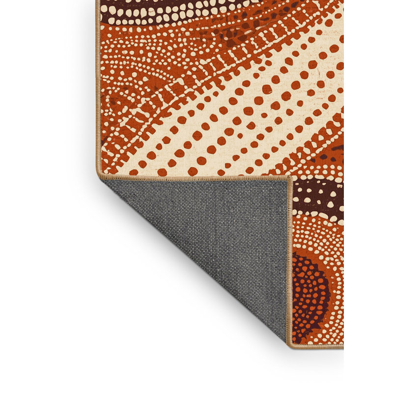 Soft Plush Midwood Global Inspired Block Print Area Rug in Red – LightBrown Binding, Carré 3 pi