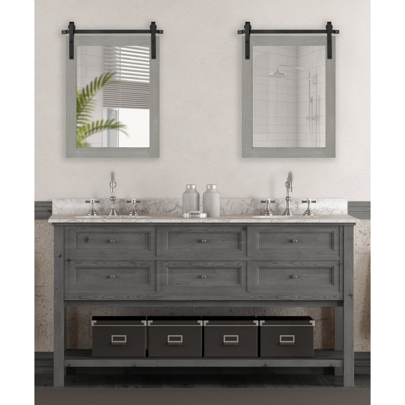 Dayanah Modern Farmhouse Distressed Accent Mirror, Grey, 40" x 26"