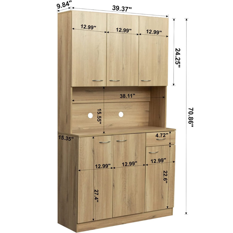 70.87 " H Kitchen Pantry, Oak