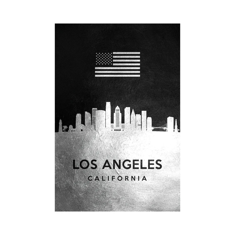 Los Angeles California Silver Skyline by Adrian Baldovino - Wrapped Canvas Print, 66.04 cm H x 45.72 cm W x 3.175 cm D