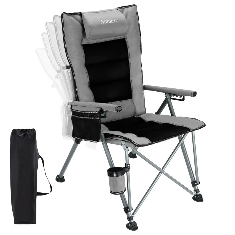 Folding Camping Chair With Cup Holder And Storage Bag, Heavy Duty Support 500 LBS, Oversized Collapsible Portable Adjustable Back Support Camping Chair For Outdoor Lawn Patio Balcony