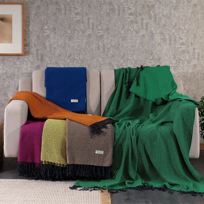 Cotton and Olive Throw, Fuchsia