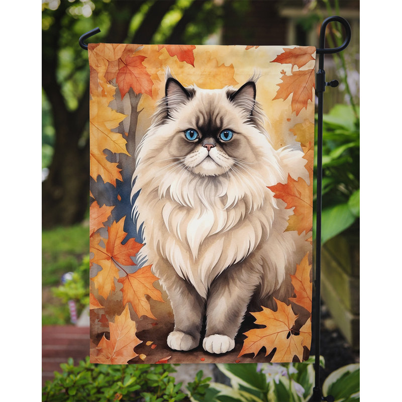 Chat en feuilles d'automne drapeau de jardin, Colorpoint Longhair