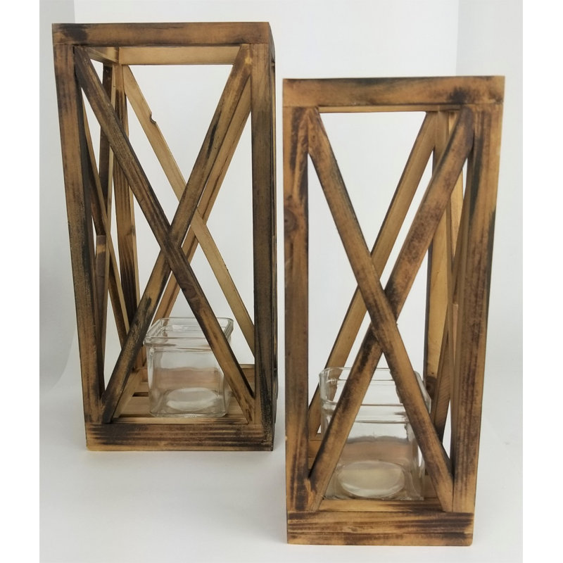 13.37'' H Wood Tabletop Lantern