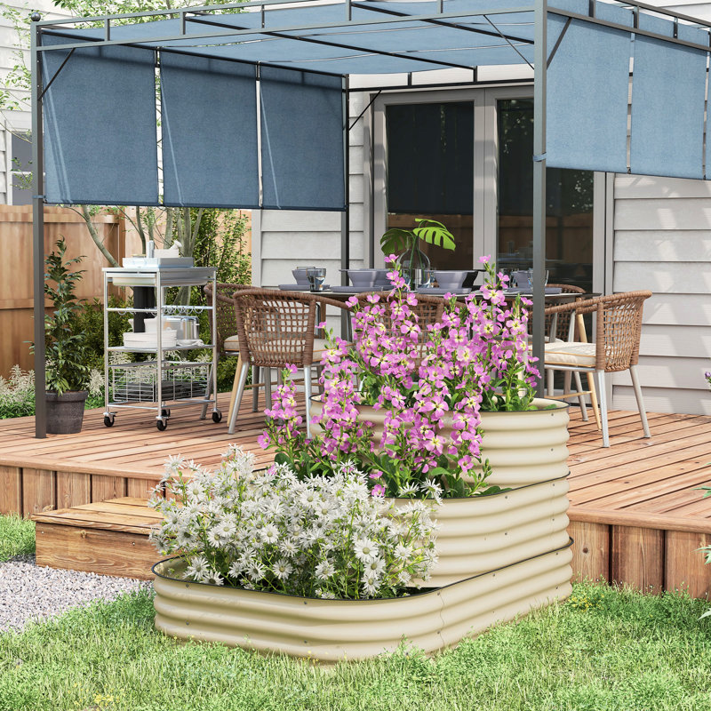 Galvanized Steel 3 Raised Garden Bed Kit, 61.67"X43"X32.34", Creamy White, 3 Planter Boxes With Rubber Strip Edging For Backyard Bed, 61.67" X 43" 32.34", Cream Flexible Outdoor & Patio