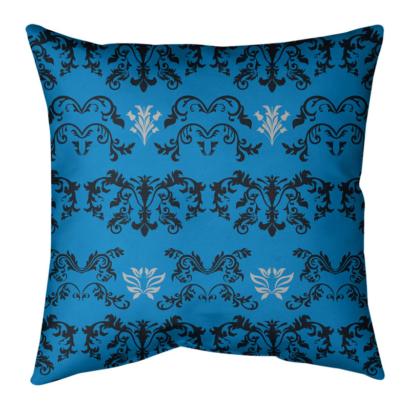 Damask Throw Pillow, Carolina Blue/Black/Silver, 16" x 16"