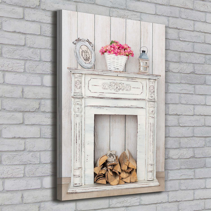 Wooden Fireplace - Wrapped Canvas Print