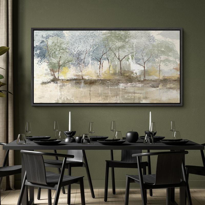 Rustic Abstract Forest Landscape Extra Large Framed Wall Art Oversized Canvas Print, 30" H x 60" W, Black