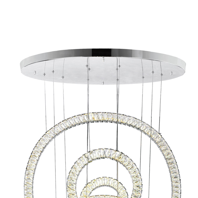 Lustre en chrome de 34 po - Lustre moderne intégré à DEL avec conception emboîtable pour le salon ou le vestibule - Hauteur de suspension réglable, certifié BACL