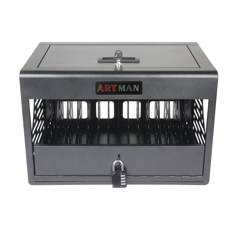 Chariot de rangement pour tablette à 16 compartiments Store-n-charge - Armoire de chargement verrouillable avec gestion des câbles, rangement du chargeur et serrure incluse - Convient aux écrans de 14 po et aux tablettes de 1,2 po d'épaisseur