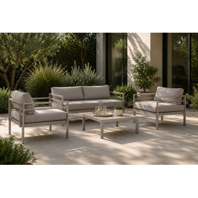  Ensemble de conversation d'extérieur pour 4 personnes avec coussins Nixon - Ensemble de sièges en aluminium pour la cour, le patio, la terrasse et le jardin - Argent