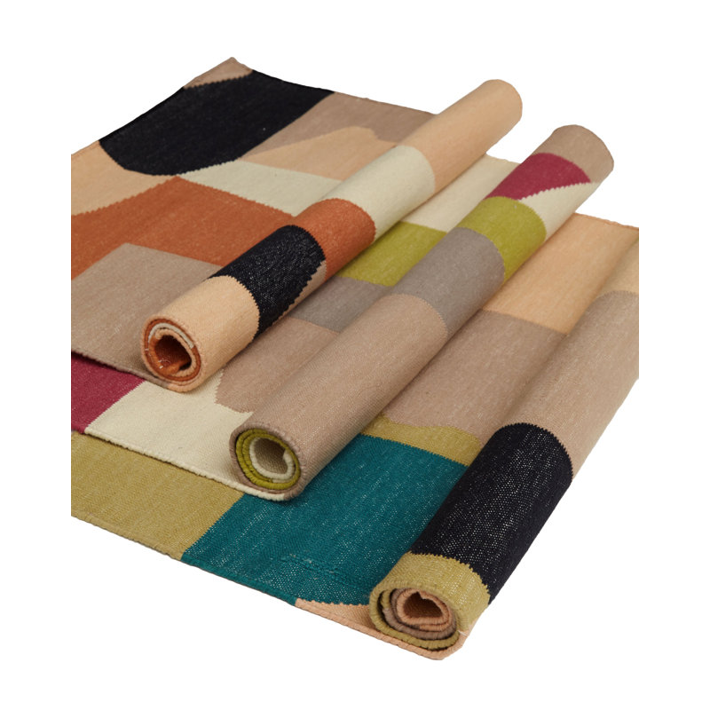 Rectangle Claystone Abstract Flatweave Cotton Area Rug in Beige, Rectangle 5' x 7'