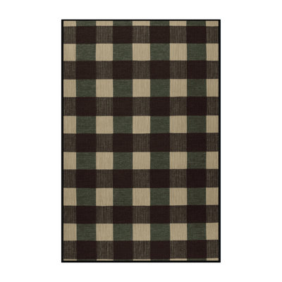 Machine Washable Checkered Brown Area Rug