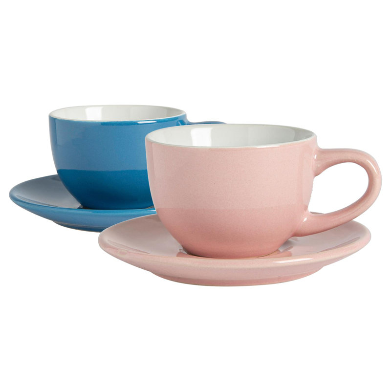 Porcelain Espresso Cup and Saucer, Navy/Pink