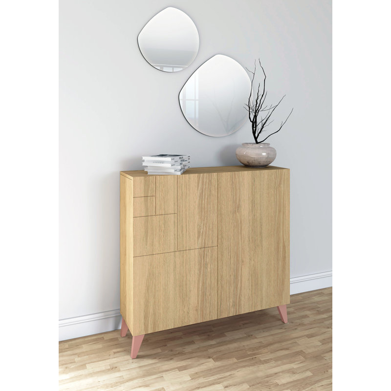 12 Pair Shoe Storage Cabinet, Oak/Pink