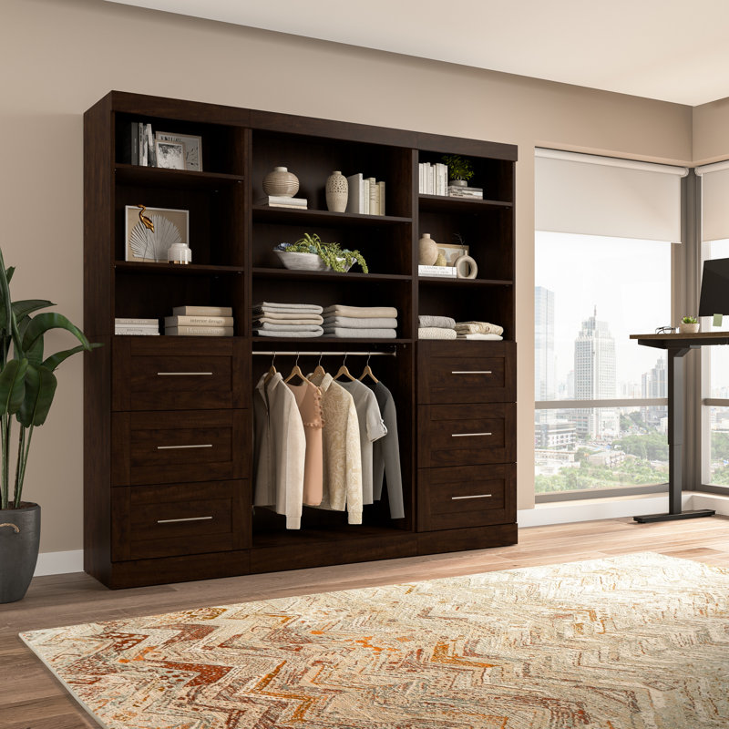 Arlex 86" W Closet Organization System with Drawers, Chocolate