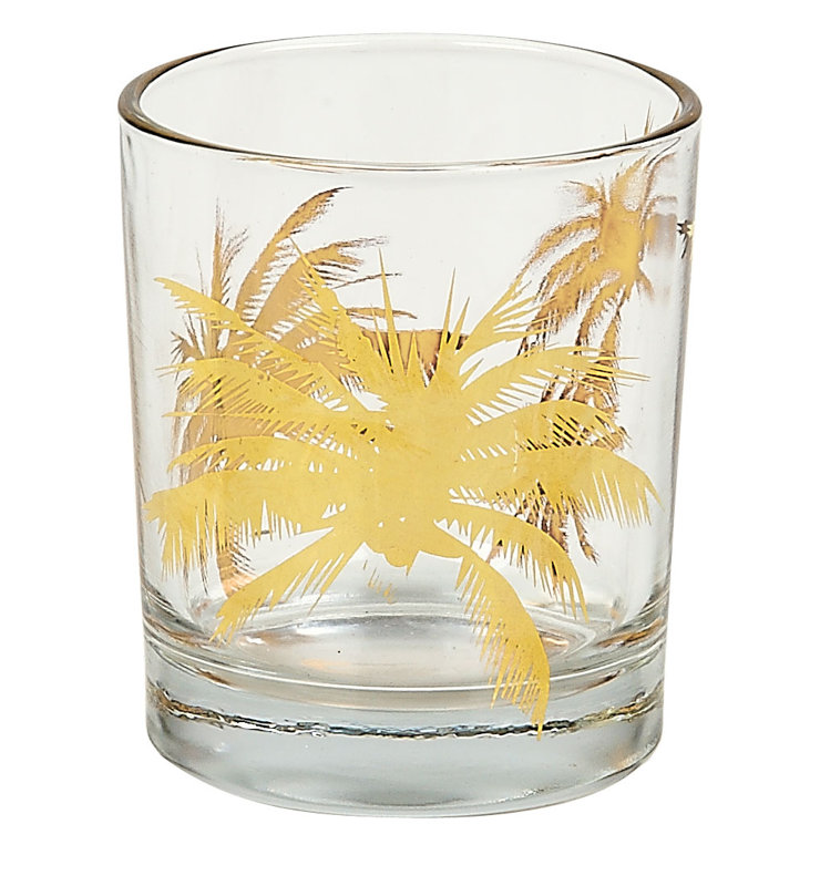 Golden Palm Tree Tropical Whiskey Glass Set of 4