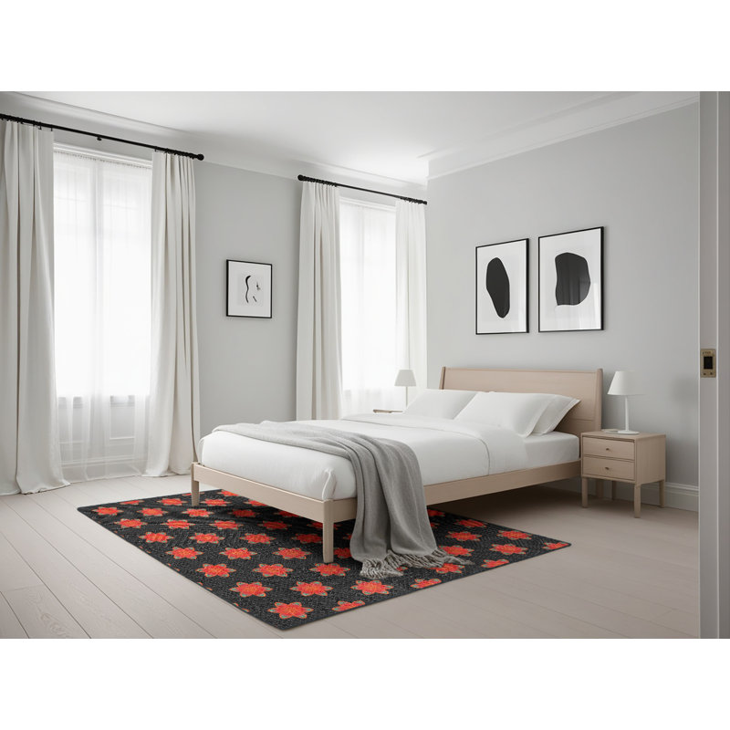 Tapis rouge à motif floral, Rectangle 5 pi x 7 pi