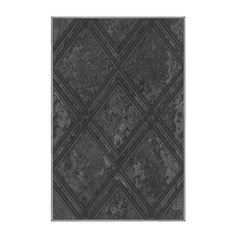 Tapis noir à motifs géométriques, Rectangle 5 pi x 7 pi