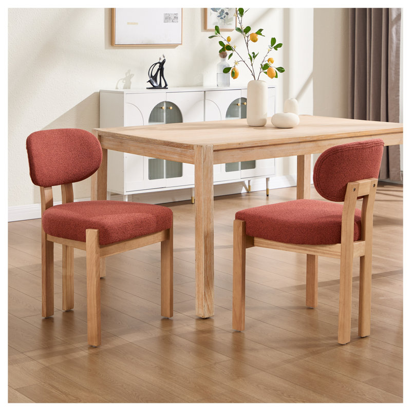 Ensemble de 2 chaises de salle à manger de style Mid-Century moderne, tissu d'ameublement en bois orange foncé avec pieds en bois d'hévéa robustes pour les petits espaces