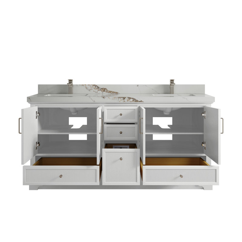 Ensemble de meuble-lavabo double 72 po Alys (option de poignées), Or Calacatta