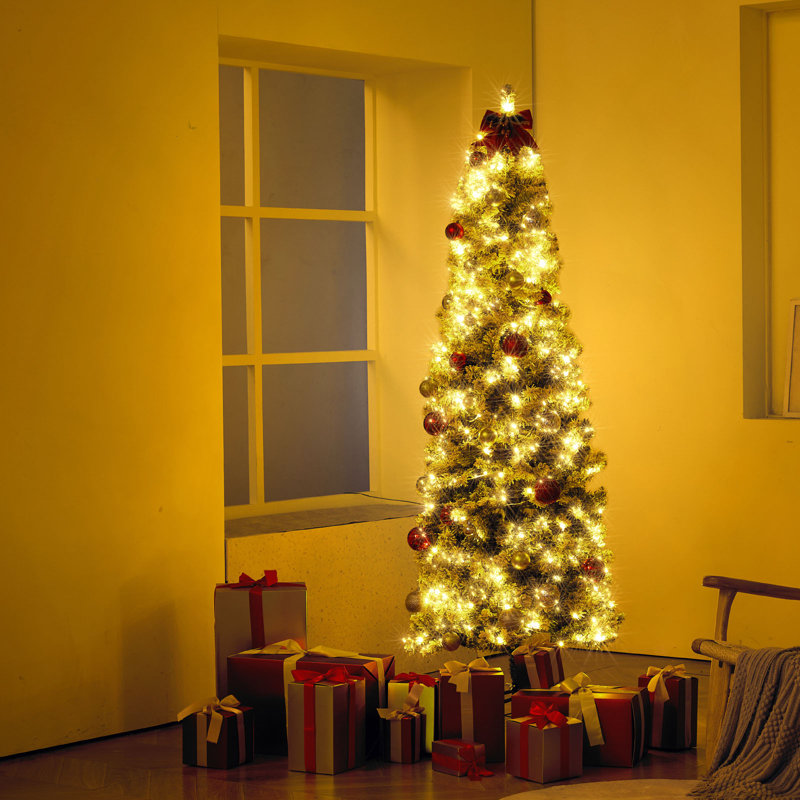 Christmas Tree 6.5ft Prelit Flocked Xmas Tree with 250 LED Lights 814 Tips