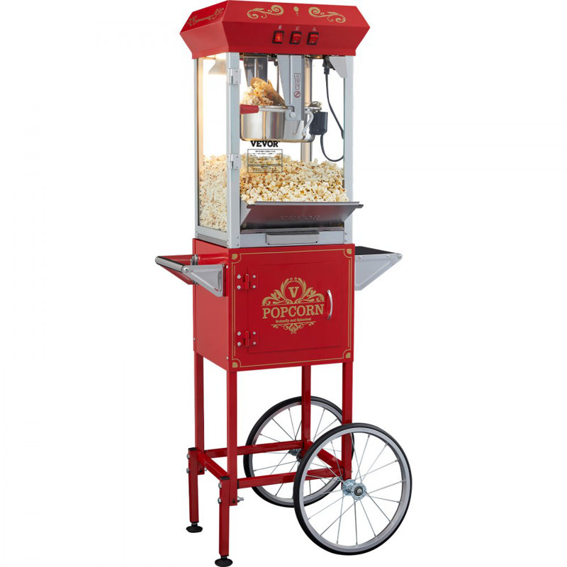 VEVOR 8 oz. Popcorn Machine with Cart in Red Color