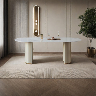 Modern Oval Dining Table, Cream Luxe Style