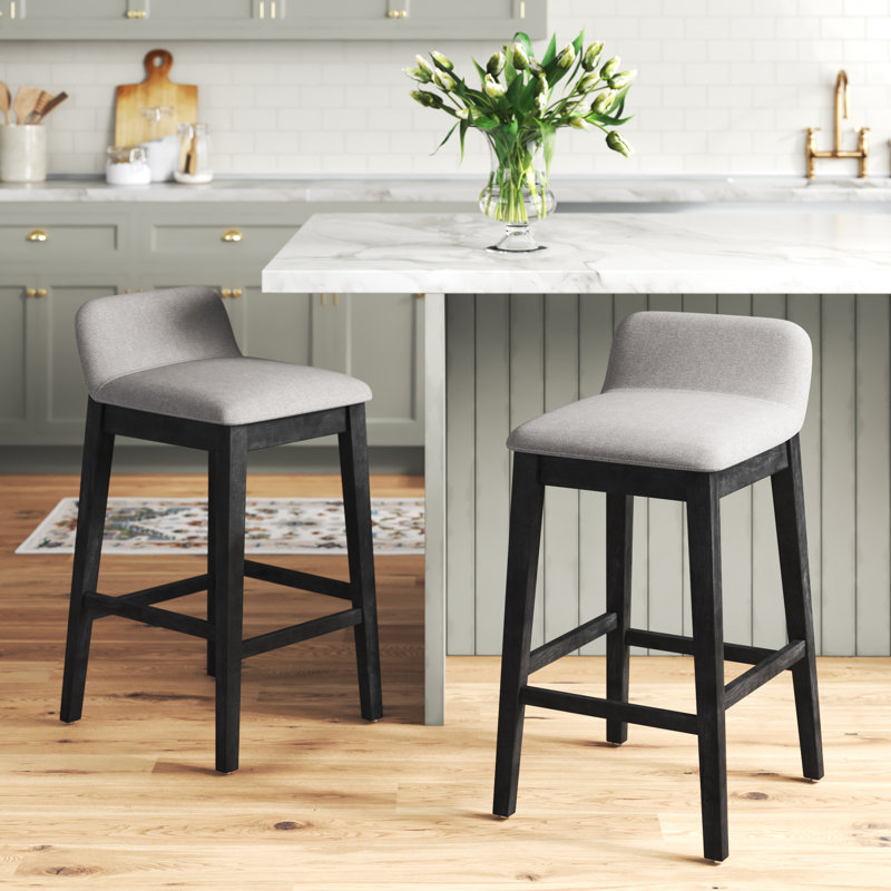 Tabouret de bar et de comptoir rembourré Auliffe, Noir délavé, Bar Stool (28.9" Seat Height)
