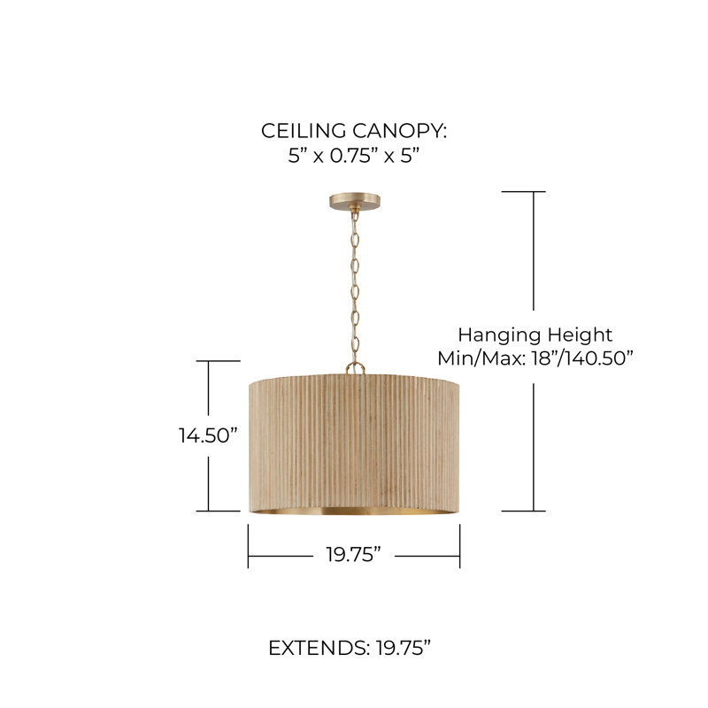 Donovan 3-Light Gold Drum Pendant Chandelier
